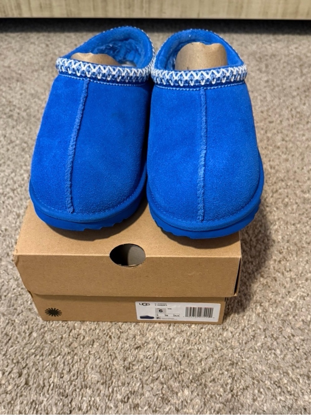 UGG Kids Blue Plush Slip-On Mules